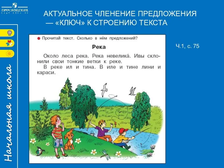 АКТУАЛЬНОЕ ЧЛЕНЕНИЕ ПРЕДЛОЖЕНИЯ — «КЛЮЧ» К СТРОЕНИЮ ТЕКСТА Ч.1, с. 75