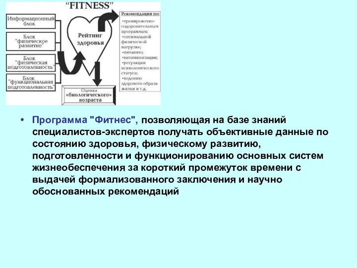 Программа "Фитнес", позволяющая на базе знаний специалистов-экспертов получать объективные данные по