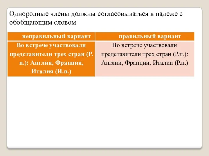 Однородные члены должны согласовываться в падеже с обобщающим словом