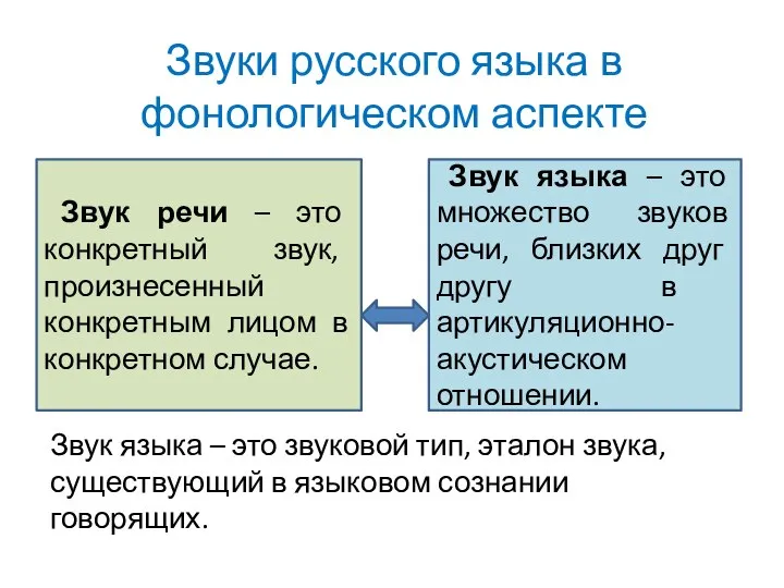 Звуки русского языка в фонологическом аспекте Звук речи – это конкретный