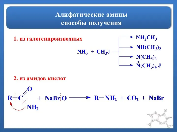 Алифатические амины способы получения 1. из галогенпроизводных 2. из амидов кислот