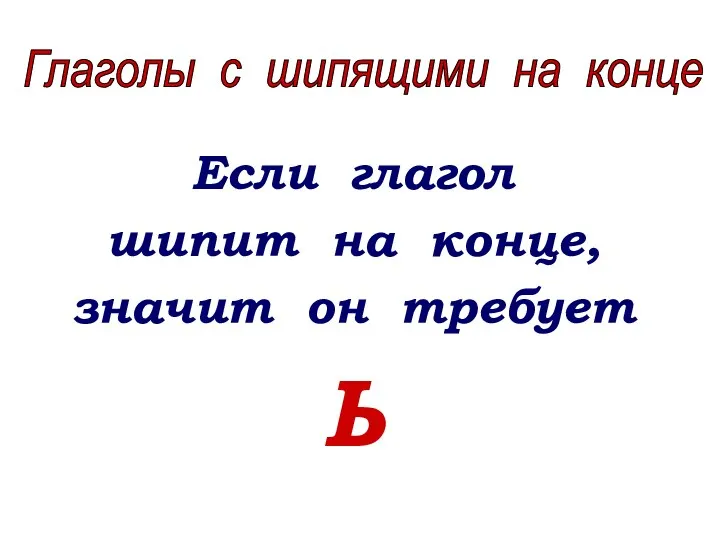 Если глагол шипит на конце, значит он требует Ь Глаголы с шипящими на конце