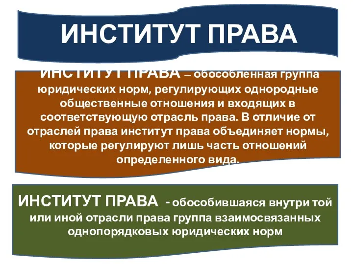 ИНСТИТУТ ПРАВА — обособленная группа юридических норм, регулирующих однородные общественные отношения