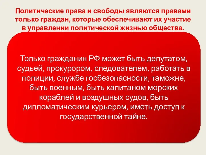 Политические права и свободы являются правами только граждан, которые обеспечивают их