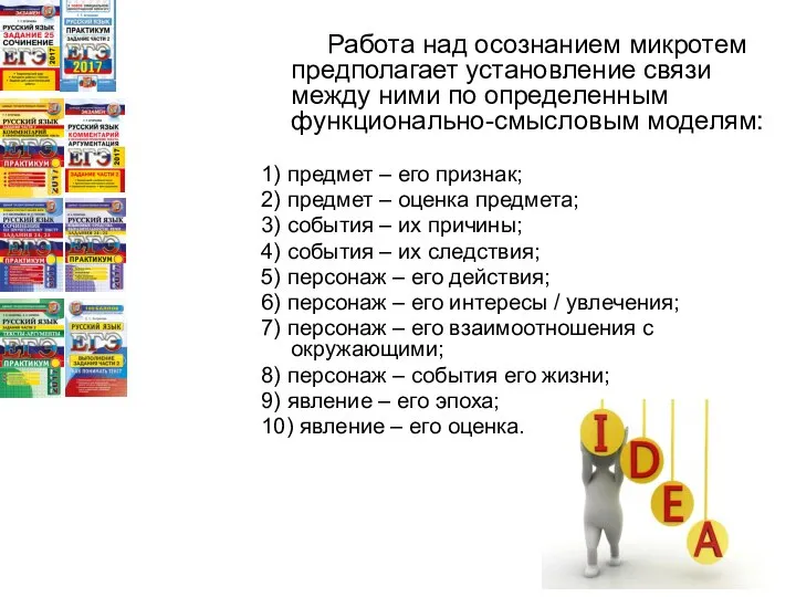 Работа над осознанием микротем предполагает установление связи между ними по определенным