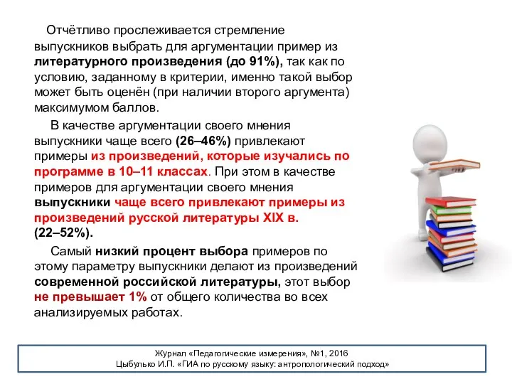 Отчётливо прослеживается стремление выпускников выбрать для аргументации пример из литературного произведения