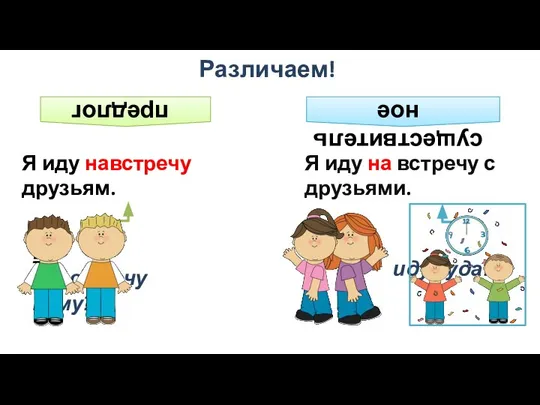 Я иду на встречу с друзьями. Я иду навстречу друзьям. Различаем!