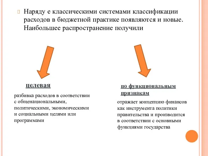 Наряду е классическими системами классификации расходов в бюджетной практике появляются и