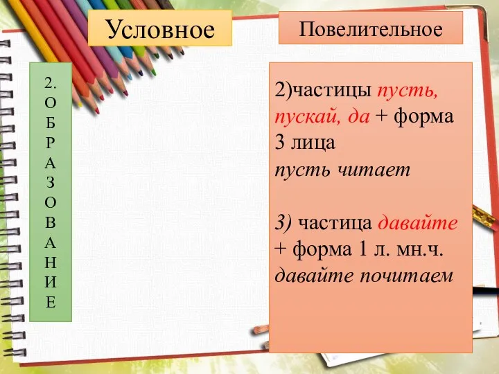 Условное Повелительное 2. О Б Р А З О В А