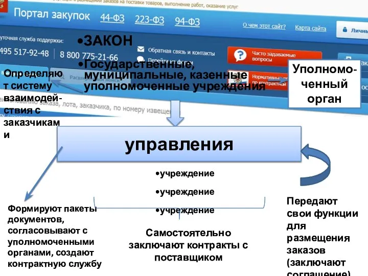 ЗАКОН Государственные, муниципальные, казенные уполномоченные учреждения учреждение учреждение учреждение управления Уполномо-ченный