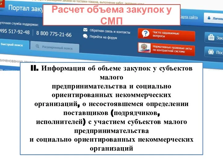 Расчет объема закупок у СМП II. Информация об объеме закупок у