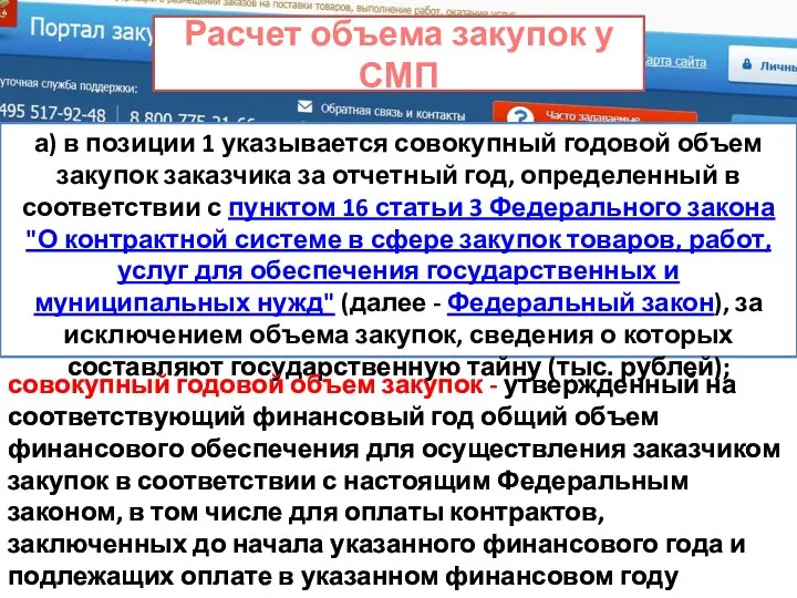 Расчет объема закупок у СМП а) в позиции 1 указывается совокупный