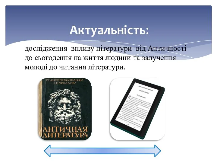 дослідження впливу літератури від Античності до сьогодення на життя людини та