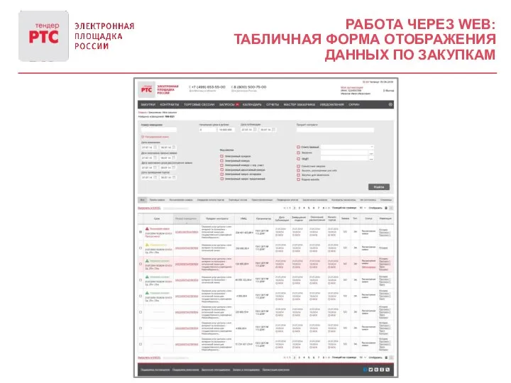 РАБОТА ЧЕРЕЗ WEB: ТАБЛИЧНАЯ ФОРМА ОТОБРАЖЕНИЯ ДАННЫХ ПО ЗАКУПКАМ