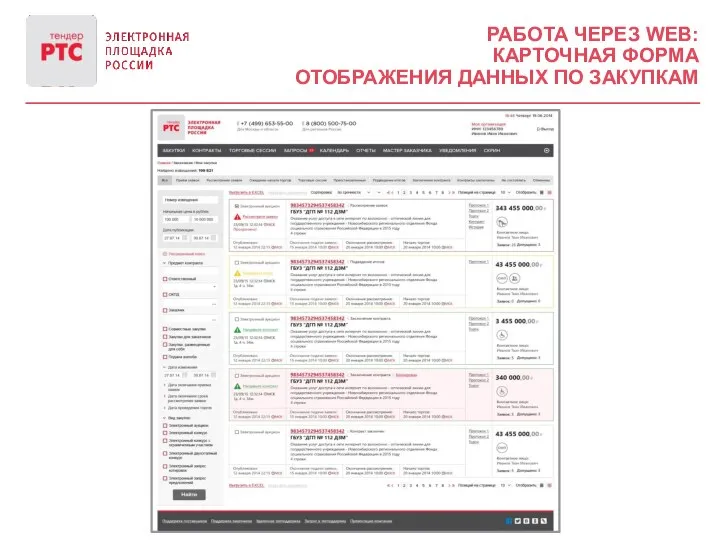 РАБОТА ЧЕРЕЗ WEB: КАРТОЧНАЯ ФОРМА ОТОБРАЖЕНИЯ ДАННЫХ ПО ЗАКУПКАМ