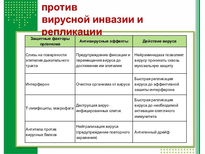 Защитные механизмы против вирусной инвазии и репликации