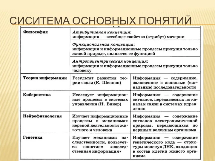 СИСИТЕМА ОСНОВНЫХ ПОНЯТИЙ