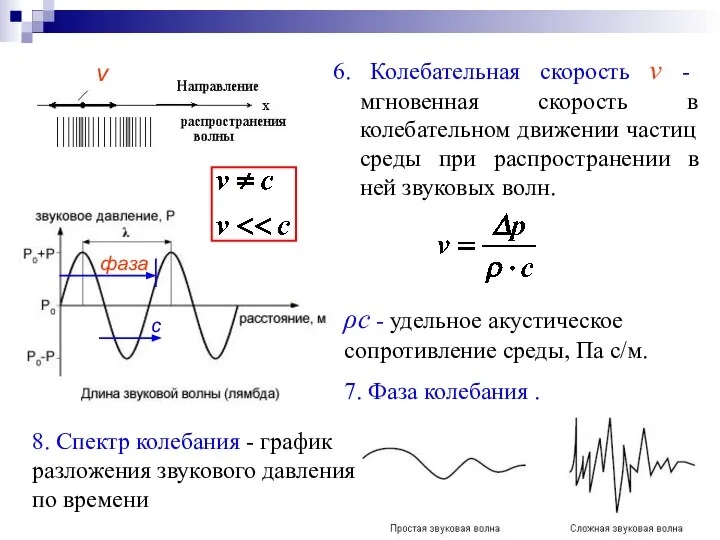 6. Колебательная скорость v - мгновенная скорость в колебательном движении частиц