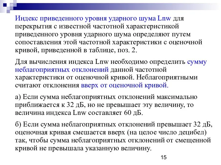 Индекс приведенного уровня ударного шума Lnw для перекрытия с известной частотной