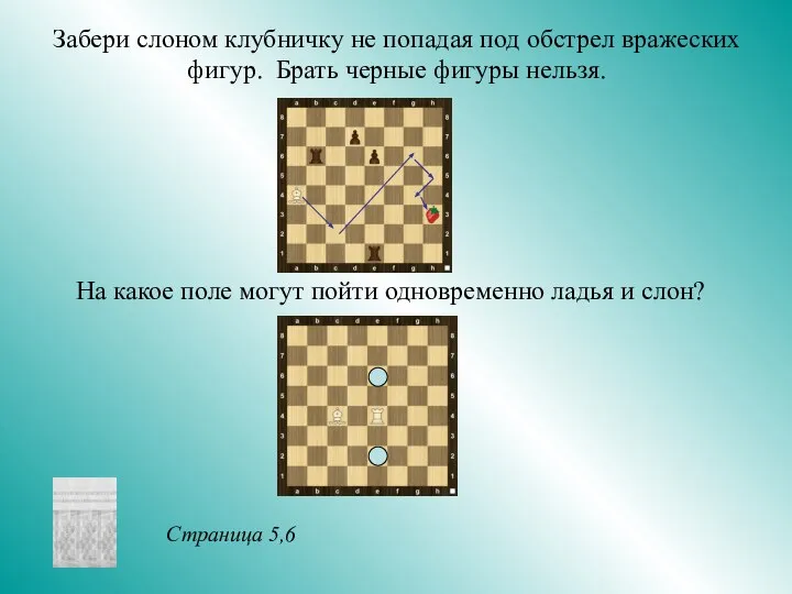 На какое поле могут пойти одновременно ладья и слон? Страница 5,6