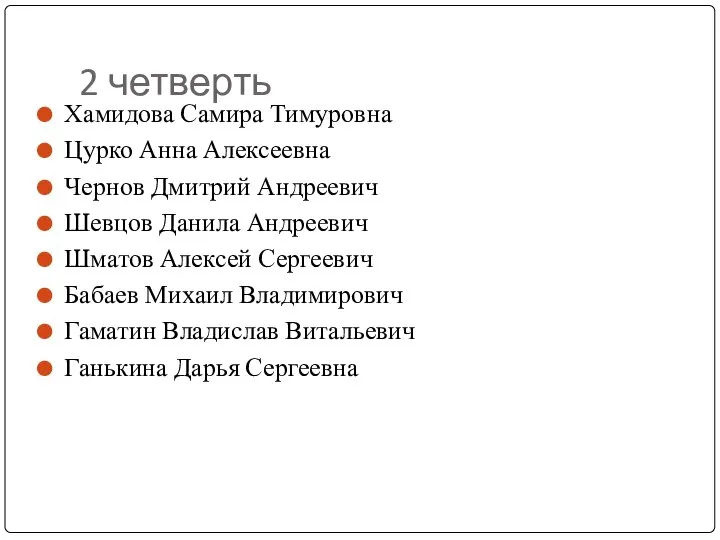 2 четверть Хамидова Самира Тимуровна Цурко Анна Алексеевна Чернов Дмитрий Андреевич