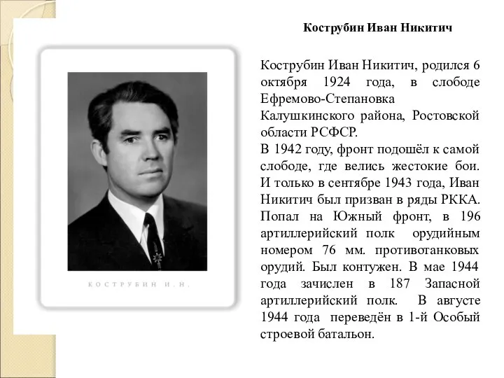 Кострубин Иван Никитич Кострубин Иван Никитич, родился 6 октября 1924 года,