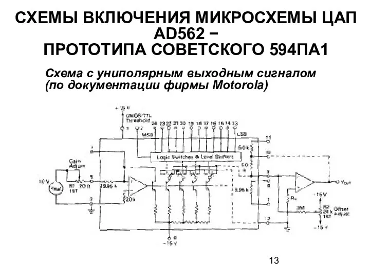 СХЕМЫ ВКЛЮЧЕНИЯ МИКРОСХЕМЫ ЦАП AD562 − ПРОТОТИПА СОВЕТСКОГО 594ПА1 Схема с