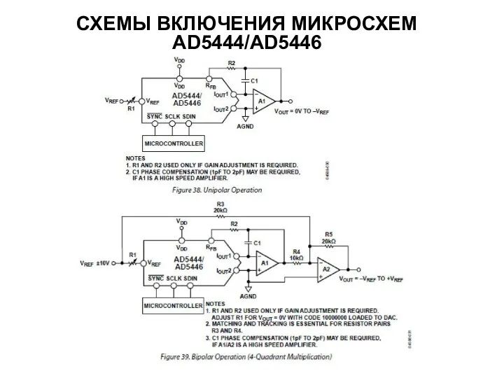 СХЕМЫ ВКЛЮЧЕНИЯ МИКРОСХЕМ AD5444/AD5446