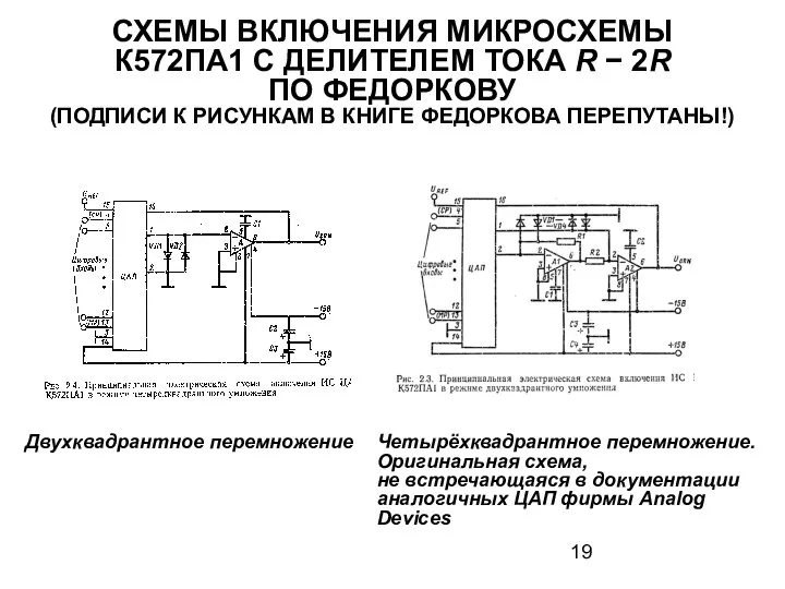 СХЕМЫ ВКЛЮЧЕНИЯ МИКРОСХЕМЫ К572ПА1 С ДЕЛИТЕЛЕМ ТОКА R − 2R ПО