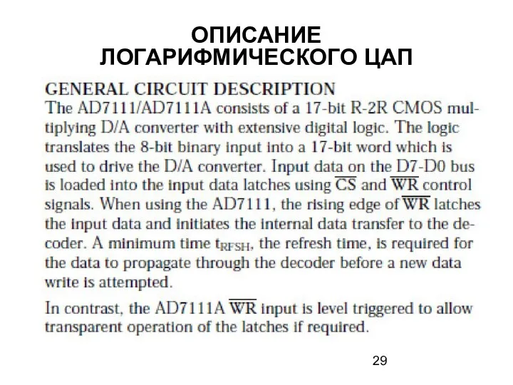 ОПИСАНИЕ ЛОГАРИФМИЧЕСКОГО ЦАП