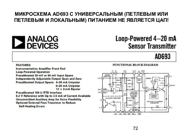 МИКРОСХЕМА AD693 С УНИВЕРСАЛЬНЫМ (ПЕТЛЕВЫМ ИЛИ ПЕТЛЕВЫМ И ЛОКАЛЬНЫМ) ПИТАНИЕМ НЕ ЯВЛЯЕТСЯ ЦАП!