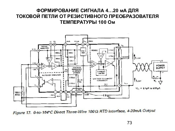 ФОРМИРОВАНИЕ СИГНАЛА 4…20 мА ДЛЯ ТОКОВОЙ ПЕТЛИ ОТ РЕЗИСТИВНОГО ПРЕОБРАЗОВАТЕЛЯ ТЕМПЕРАТУРЫ 100 Ом