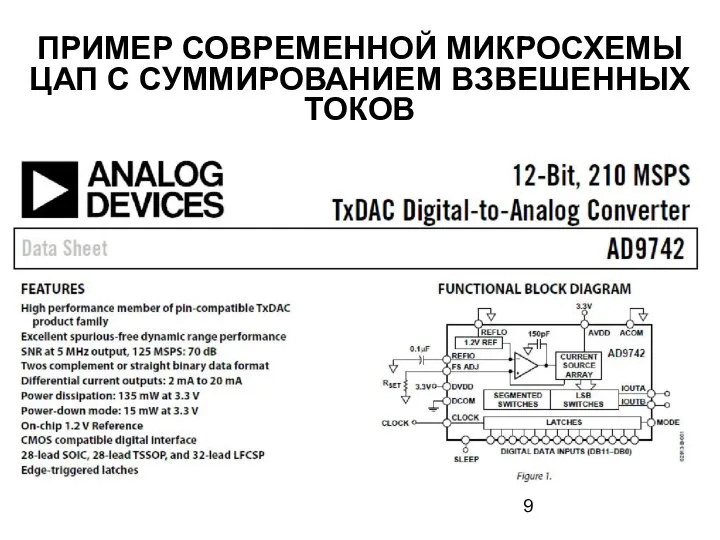 ПРИМЕР СОВРЕМЕННОЙ МИКРОСХЕМЫ ЦАП С СУММИРОВАНИЕМ ВЗВЕШЕННЫХ ТОКОВ