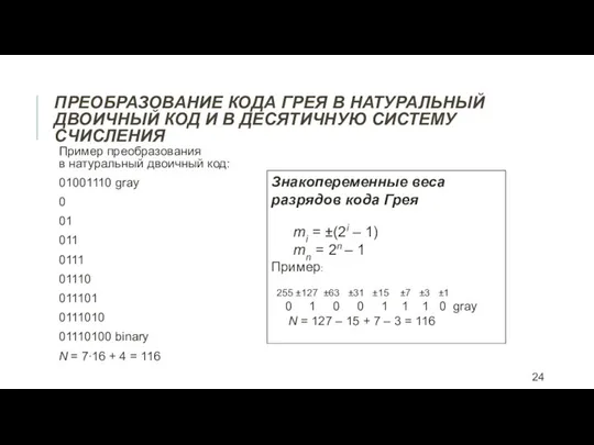 ПРЕОБРАЗОВАНИЕ КОДА ГРЕЯ В НАТУРАЛЬНЫЙ ДВОИЧНЫЙ КОД И В ДЕСЯТИЧНУЮ СИСТЕМУ