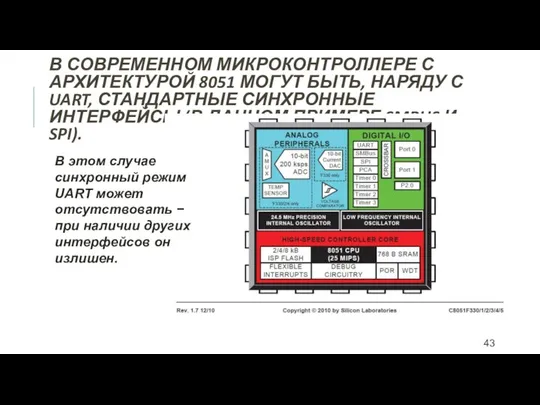 В СОВРЕМЕННОМ МИКРОКОНТРОЛЛЕРЕ С АРХИТЕКТУРОЙ 8051 МОГУТ БЫТЬ, НАРЯДУ С UART,