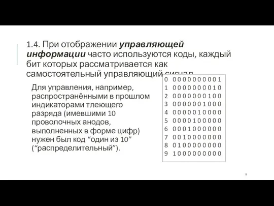 1.4. При отображении управляющей информации часто используются коды, каждый бит которых