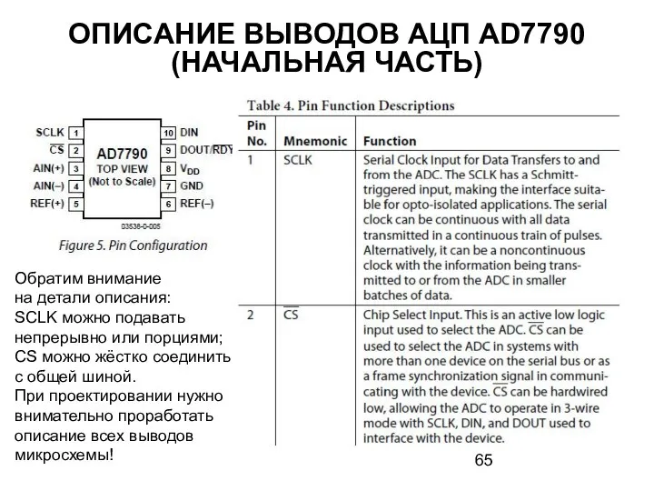 ОПИСАНИЕ ВЫВОДОВ АЦП AD7790 (НАЧАЛЬНАЯ ЧАСТЬ) Обратим внимание на детали описания: