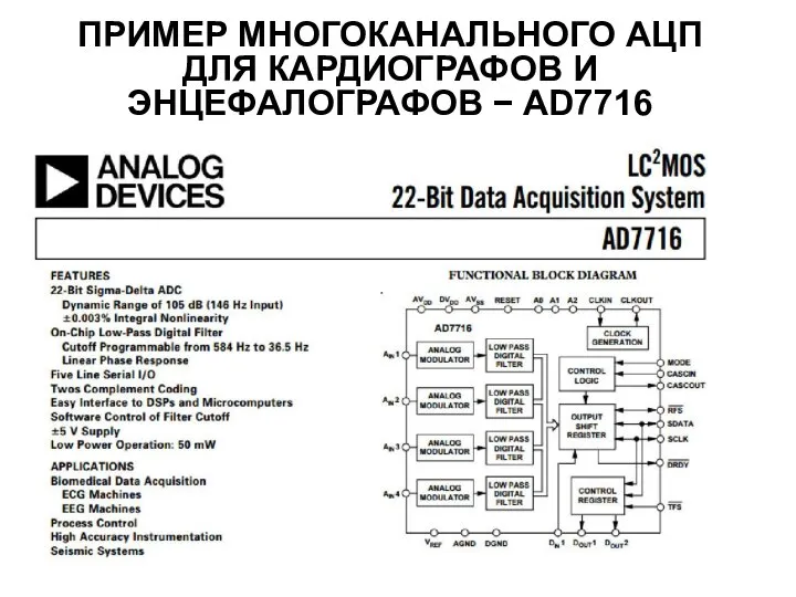 ПРИМЕР МНОГОКАНАЛЬНОГО АЦП ДЛЯ КАРДИОГРАФОВ И ЭНЦЕФАЛОГРАФОВ − AD7716