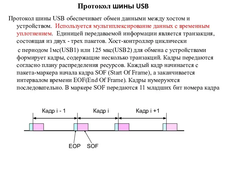 Протокол шины USB Протокол шины USB обеспечивает обмен данными между хостом