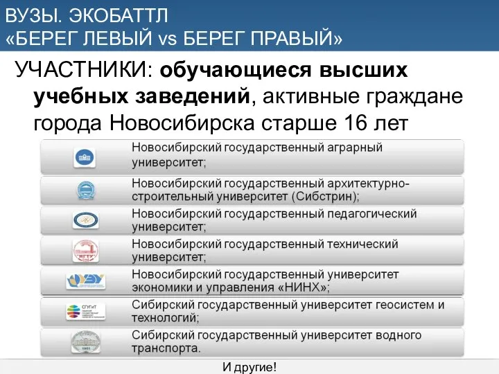 УЧАСТНИКИ: обучающиеся высших учебных заведений, активные граждане города Новосибирска старше 16