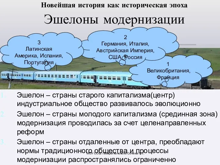 Новейшая история как историческая эпоха Эшелоны модернизации Эшелон – страны старого