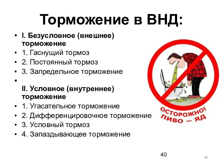 Торможение в ВНД: I. Безусловное (внешнее) торможение 1. Гаснущий тормоз 2.