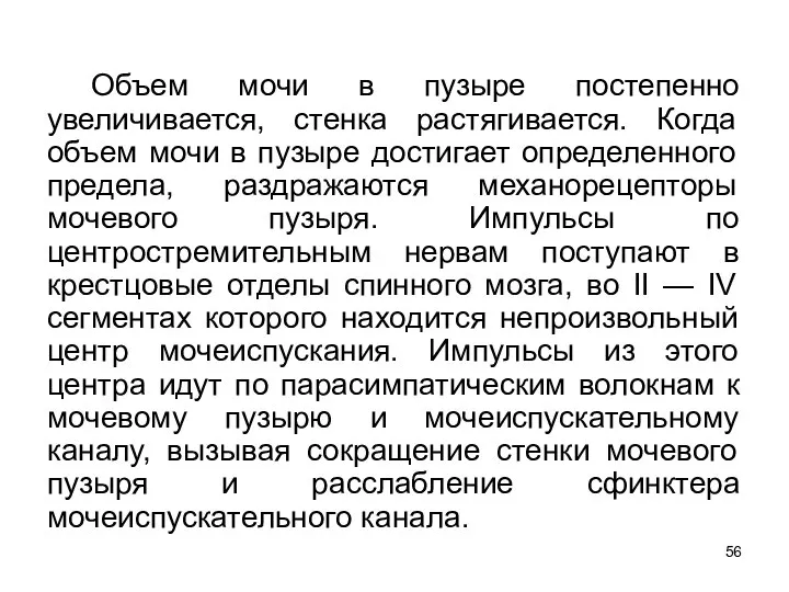 Объем мочи в пузыре постепенно увеличивается, стенка растягивается. Когда объем мочи