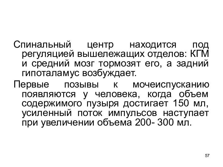 Спинальный центр находится под регуляцией вышележащих отделов: КГМ и средний мозг