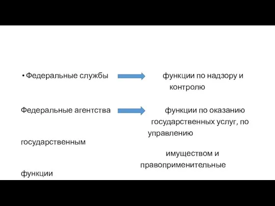 Федеральные службы функции по надзору и контролю Федеральные агентства функции по