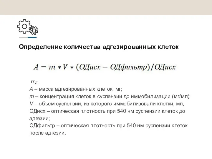 Определение количества адгезированных клеток где: А – масса адгезированных клеток, мг;