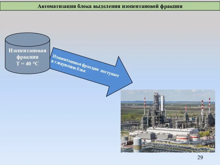 Изопентановая фракция поступает в следующею блок Изопентановая фракция Т = 40