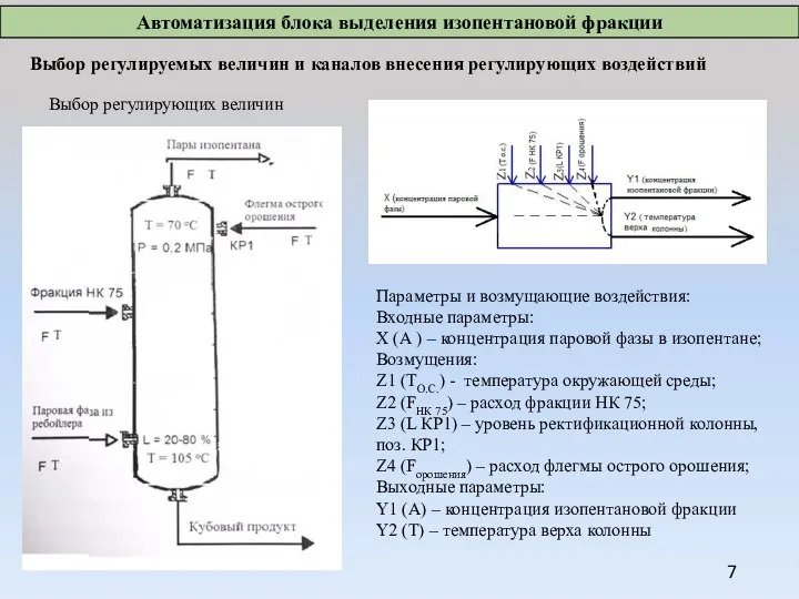 Выбор регулируемых величин и каналов внесения регулирующих воздействий Выбор регулирующих величин