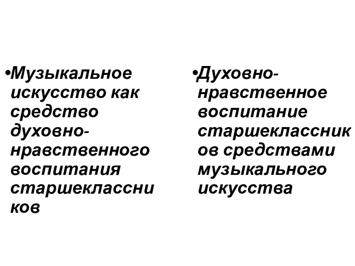 Музыкальное искусство как средство духовно-нравственного воспитания старшеклассников Духовно-нравственное воспитание старшеклассников средствами музыкального искусства