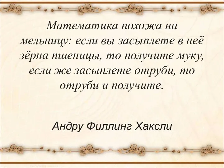 Математика похожа на мельницу: если вы засыплете в неё зёрна пшеницы,